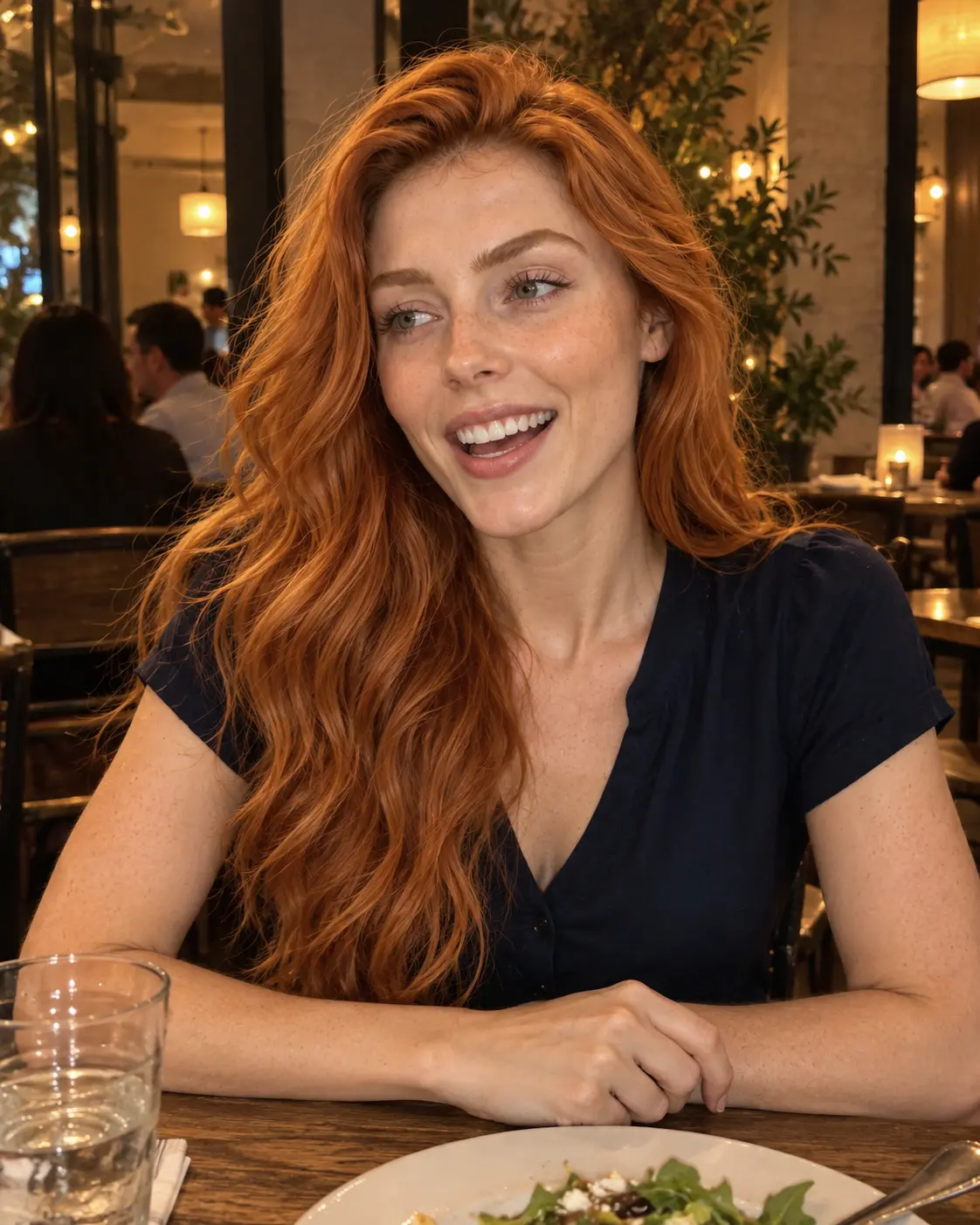 Beatriz Guedes sorrindo em iluminação quente